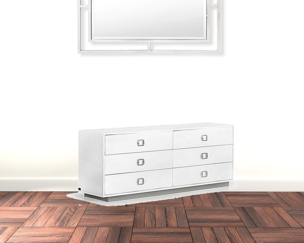 63" Black Six Drawer Shagreen Faux Croc Double Dresser