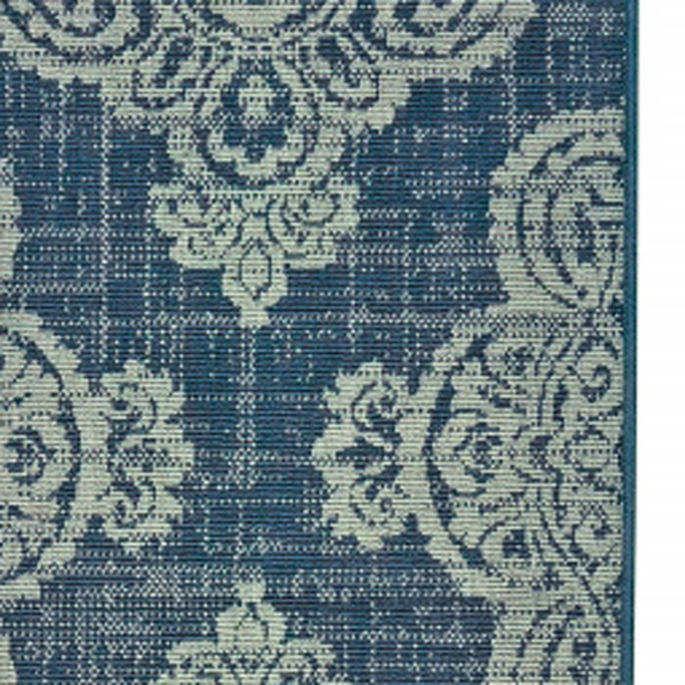 2' X 4' Blue Oriental Stain Resistant Indoor Outdoor Area Rug