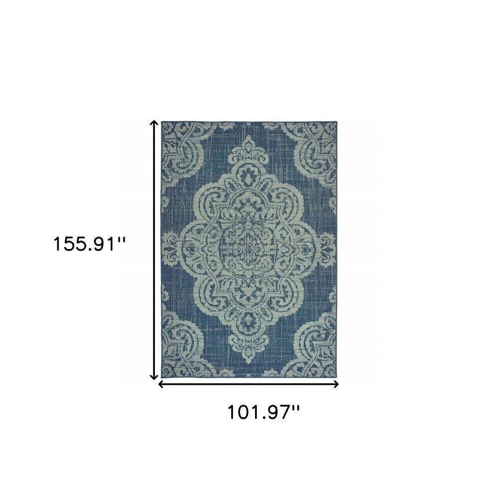 2' X 4' Blue Oriental Stain Resistant Indoor Outdoor Area Rug