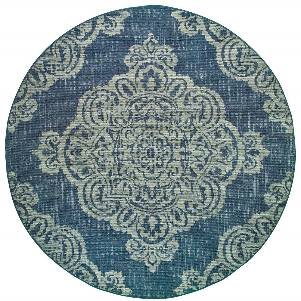 2' X 4' Blue Oriental Stain Resistant Indoor Outdoor Area Rug