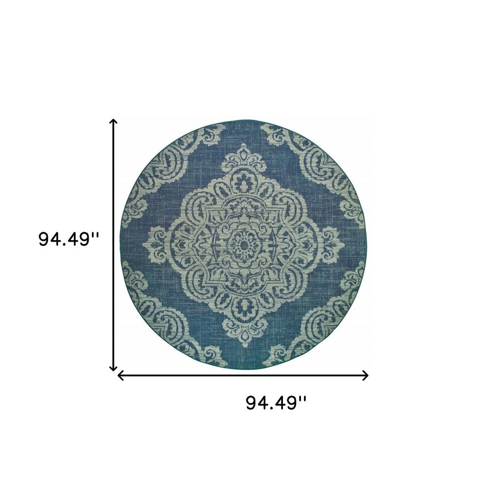 2' X 4' Blue Oriental Stain Resistant Indoor Outdoor Area Rug