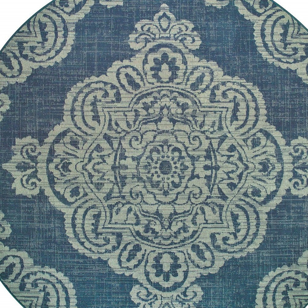 2' X 4' Blue Oriental Stain Resistant Indoor Outdoor Area Rug