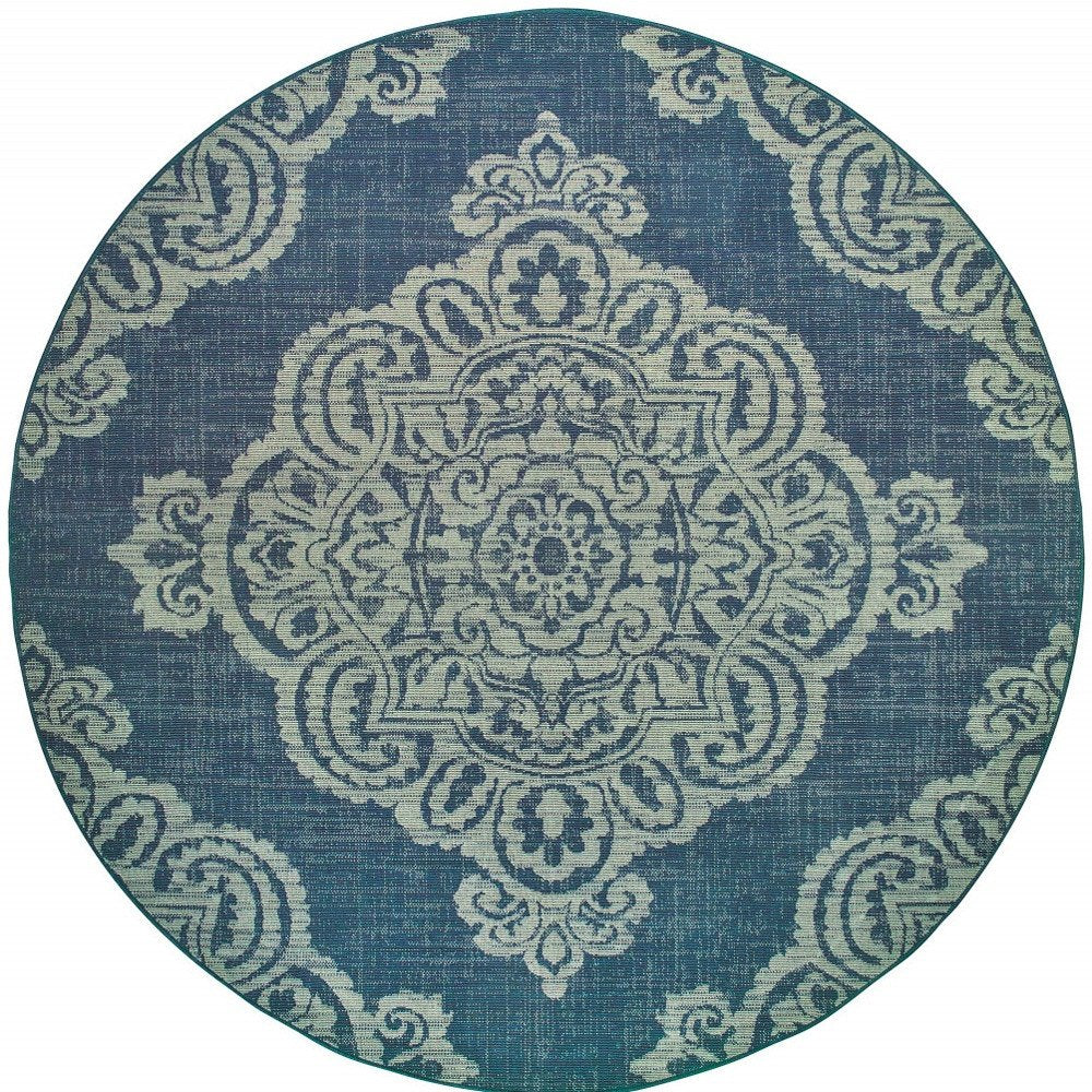 2' X 4' Blue Oriental Stain Resistant Indoor Outdoor Area Rug