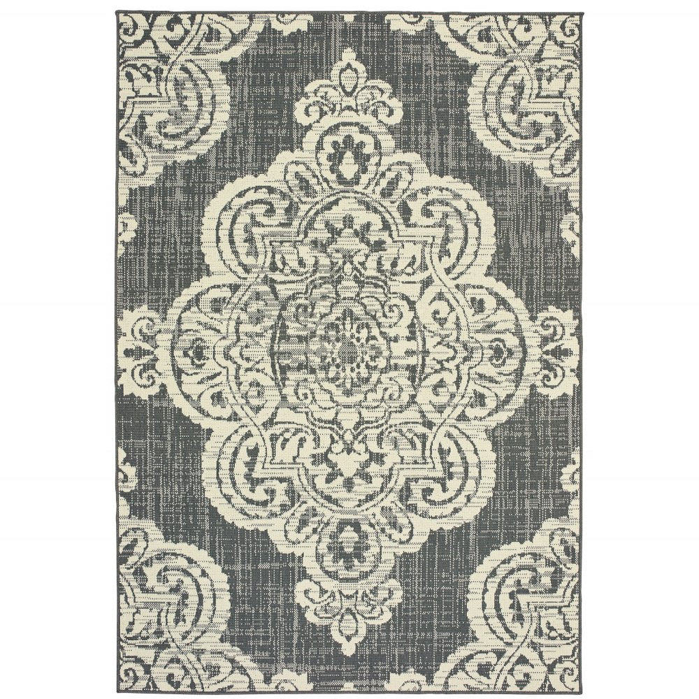2' X 4' Blue Oriental Stain Resistant Indoor Outdoor Area Rug