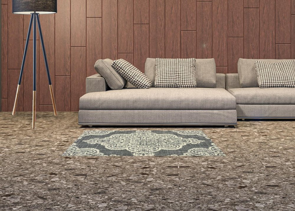 2' X 4' Blue Oriental Stain Resistant Indoor Outdoor Area Rug