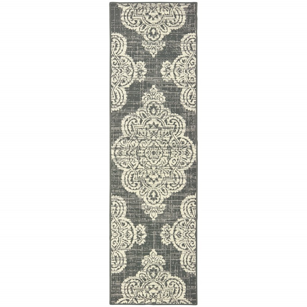 2' X 4' Blue Oriental Stain Resistant Indoor Outdoor Area Rug
