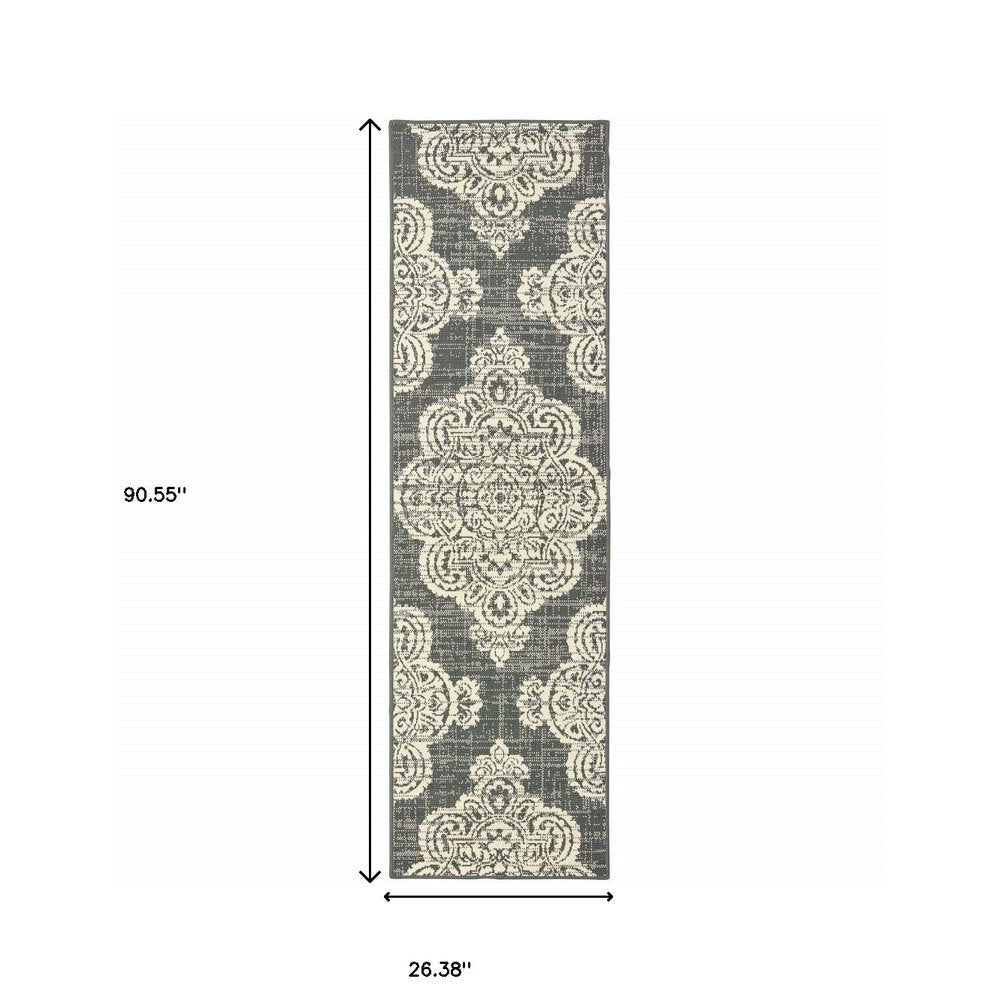 2' X 4' Blue Oriental Stain Resistant Indoor Outdoor Area Rug