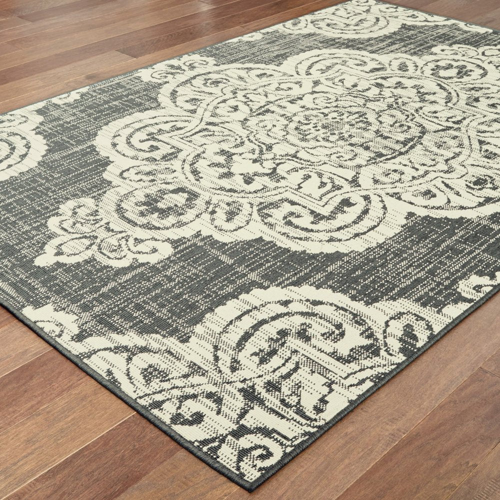 2' X 4' Blue Oriental Stain Resistant Indoor Outdoor Area Rug