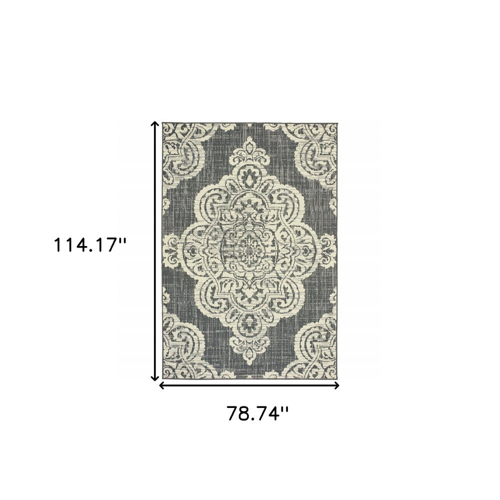 2' X 4' Blue Oriental Stain Resistant Indoor Outdoor Area Rug