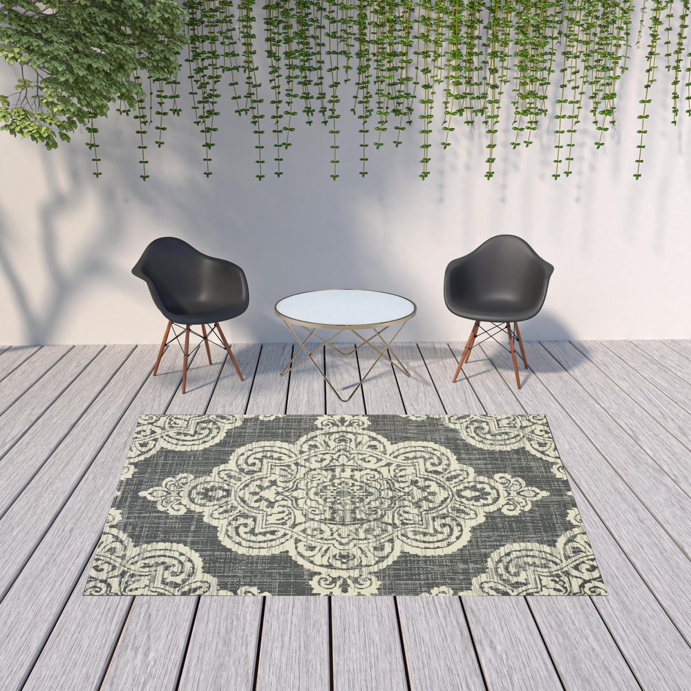 2' X 4' Blue Oriental Stain Resistant Indoor Outdoor Area Rug