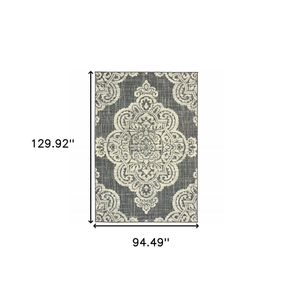 2' X 4' Blue Oriental Stain Resistant Indoor Outdoor Area Rug