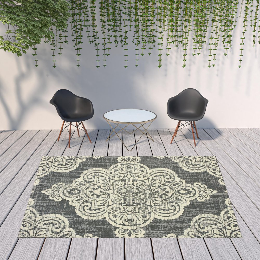 2' X 4' Blue Oriental Stain Resistant Indoor Outdoor Area Rug