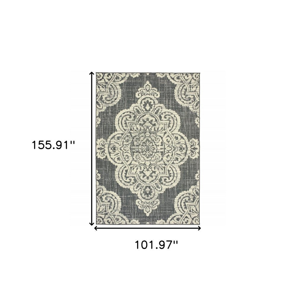 2' X 4' Blue Oriental Stain Resistant Indoor Outdoor Area Rug