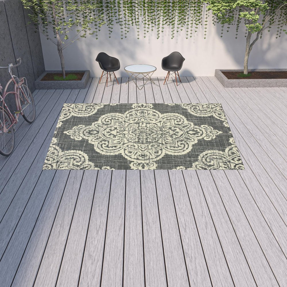 2' X 4' Blue Oriental Stain Resistant Indoor Outdoor Area Rug