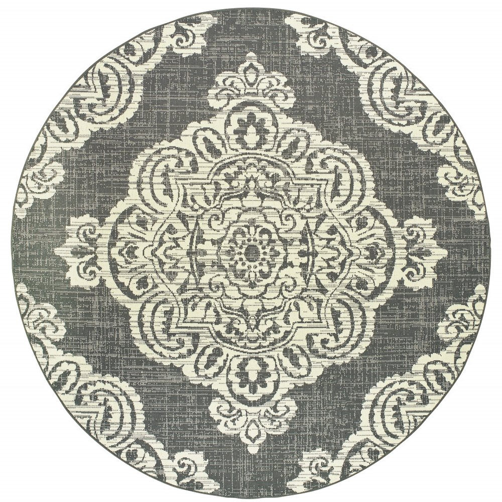2' X 4' Blue Oriental Stain Resistant Indoor Outdoor Area Rug