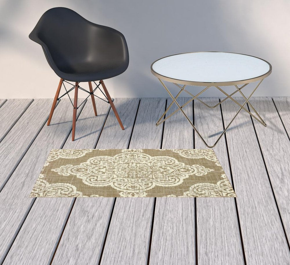 2' X 4' Blue Oriental Stain Resistant Indoor Outdoor Area Rug
