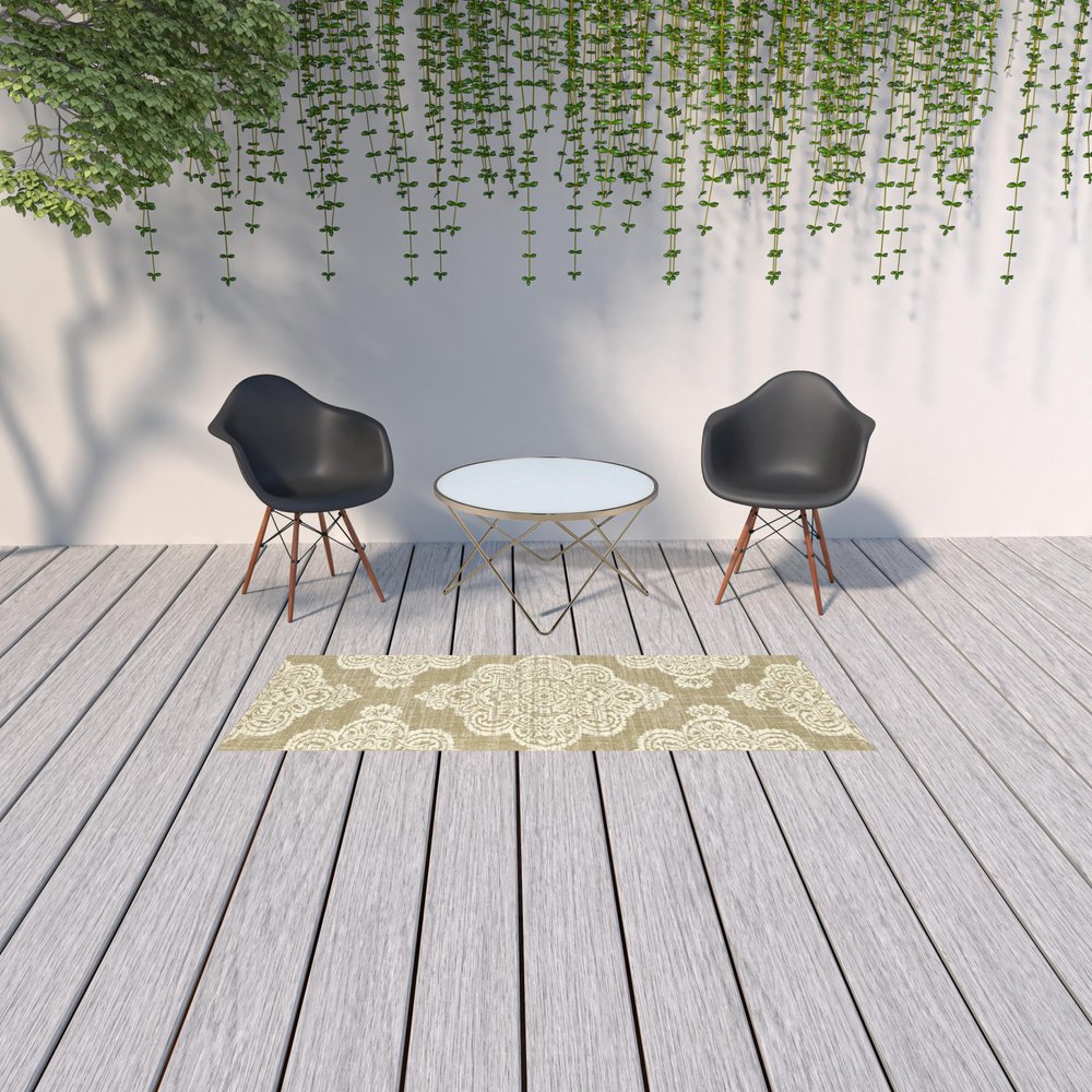2' X 4' Blue Oriental Stain Resistant Indoor Outdoor Area Rug