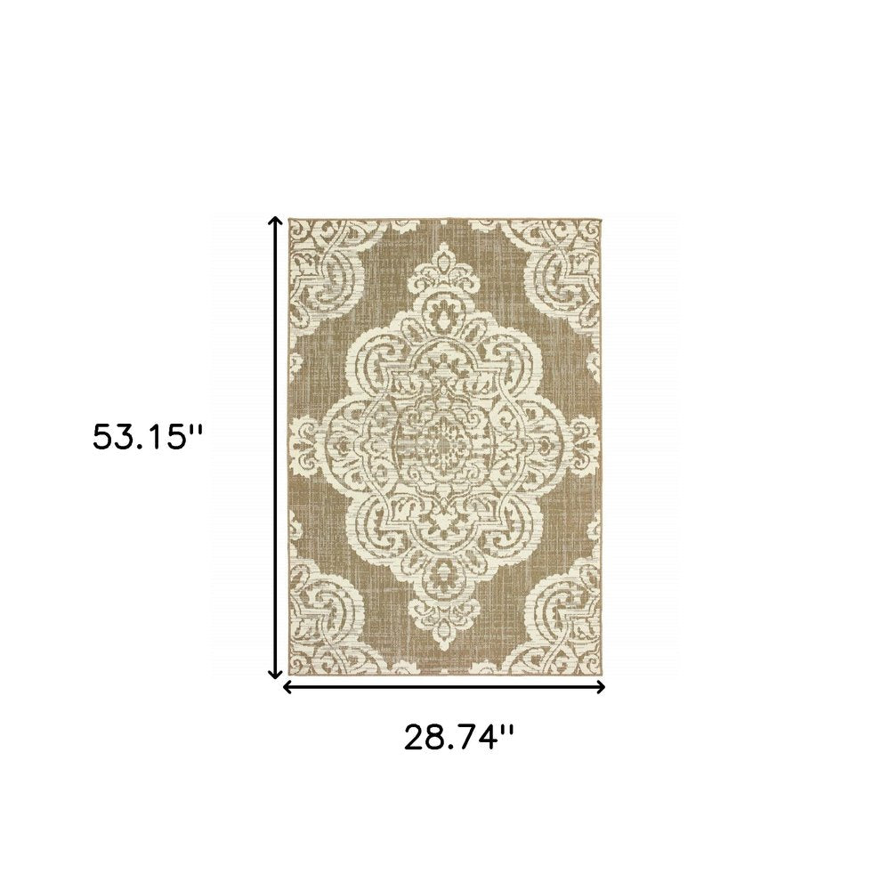 2' X 4' Blue Oriental Stain Resistant Indoor Outdoor Area Rug