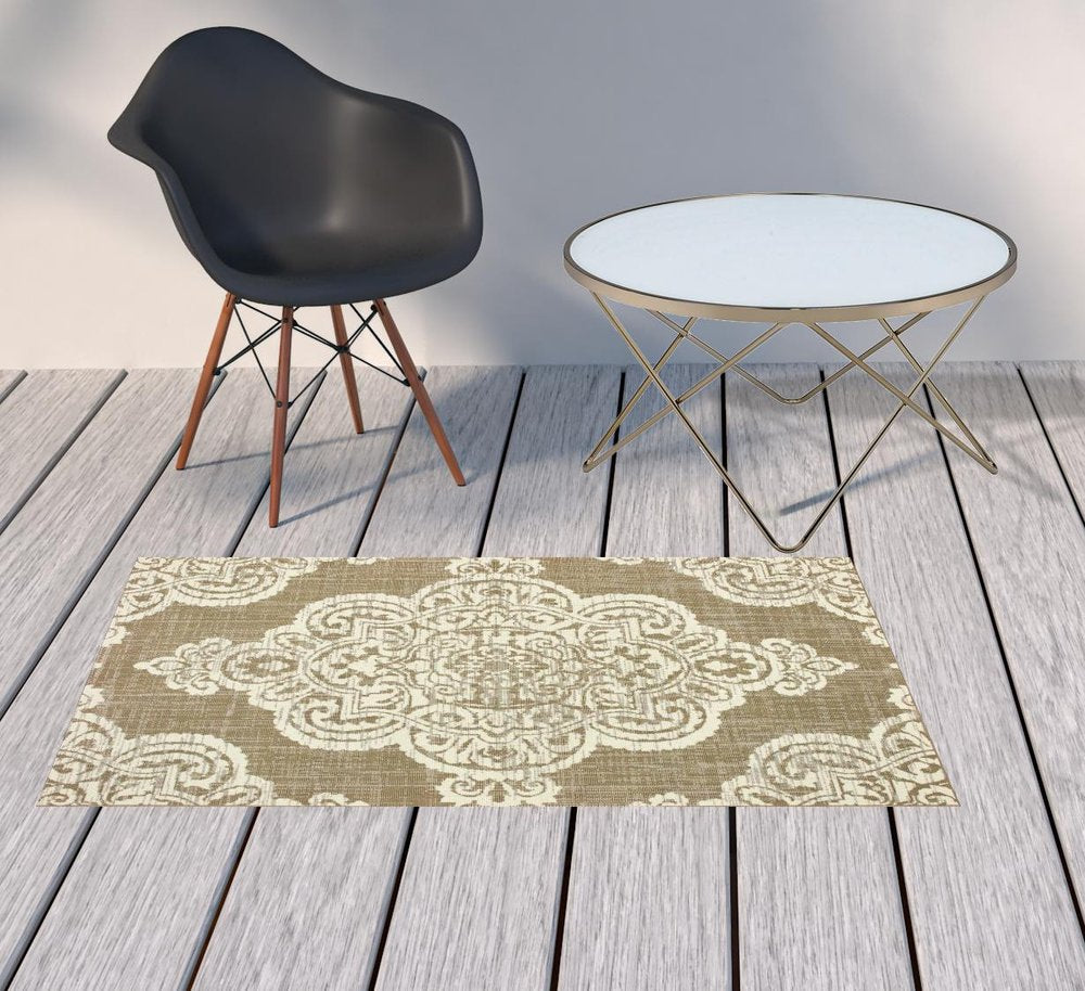 2' X 4' Blue Oriental Stain Resistant Indoor Outdoor Area Rug