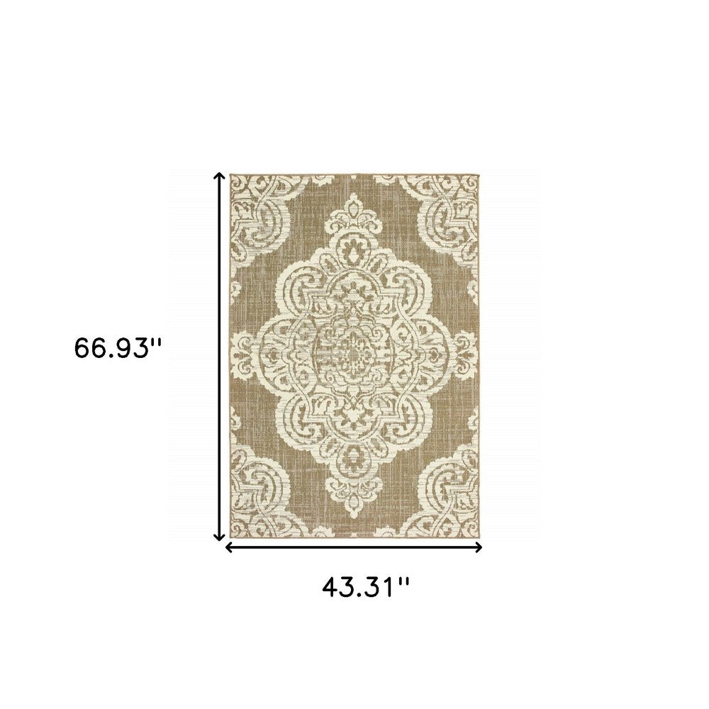 2' X 4' Blue Oriental Stain Resistant Indoor Outdoor Area Rug