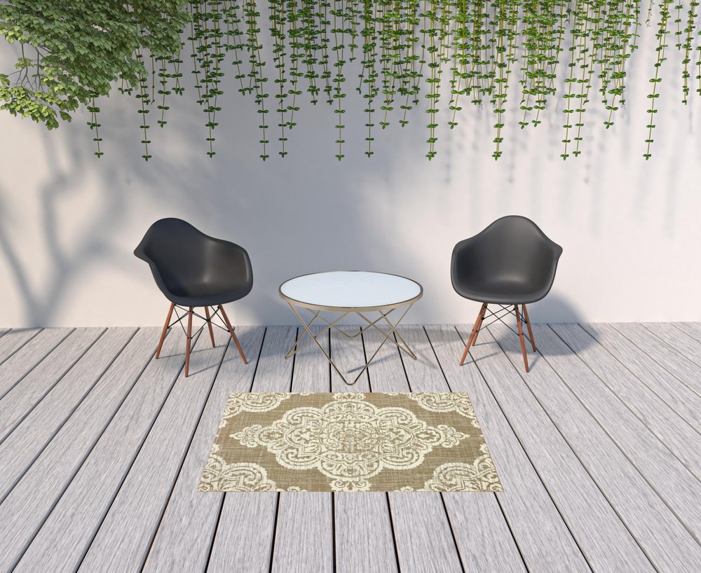 2' X 4' Blue Oriental Stain Resistant Indoor Outdoor Area Rug