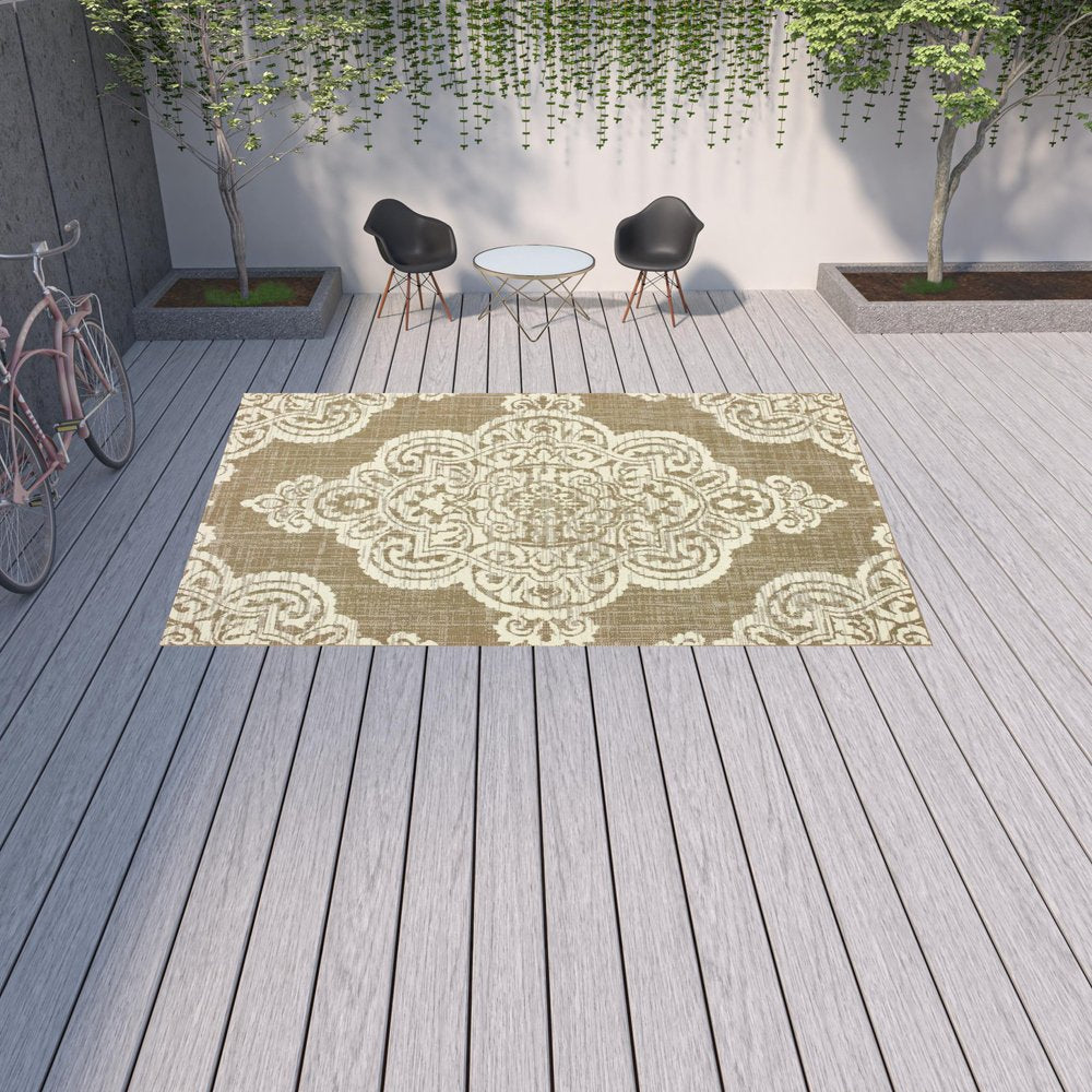 2' X 4' Blue Oriental Stain Resistant Indoor Outdoor Area Rug