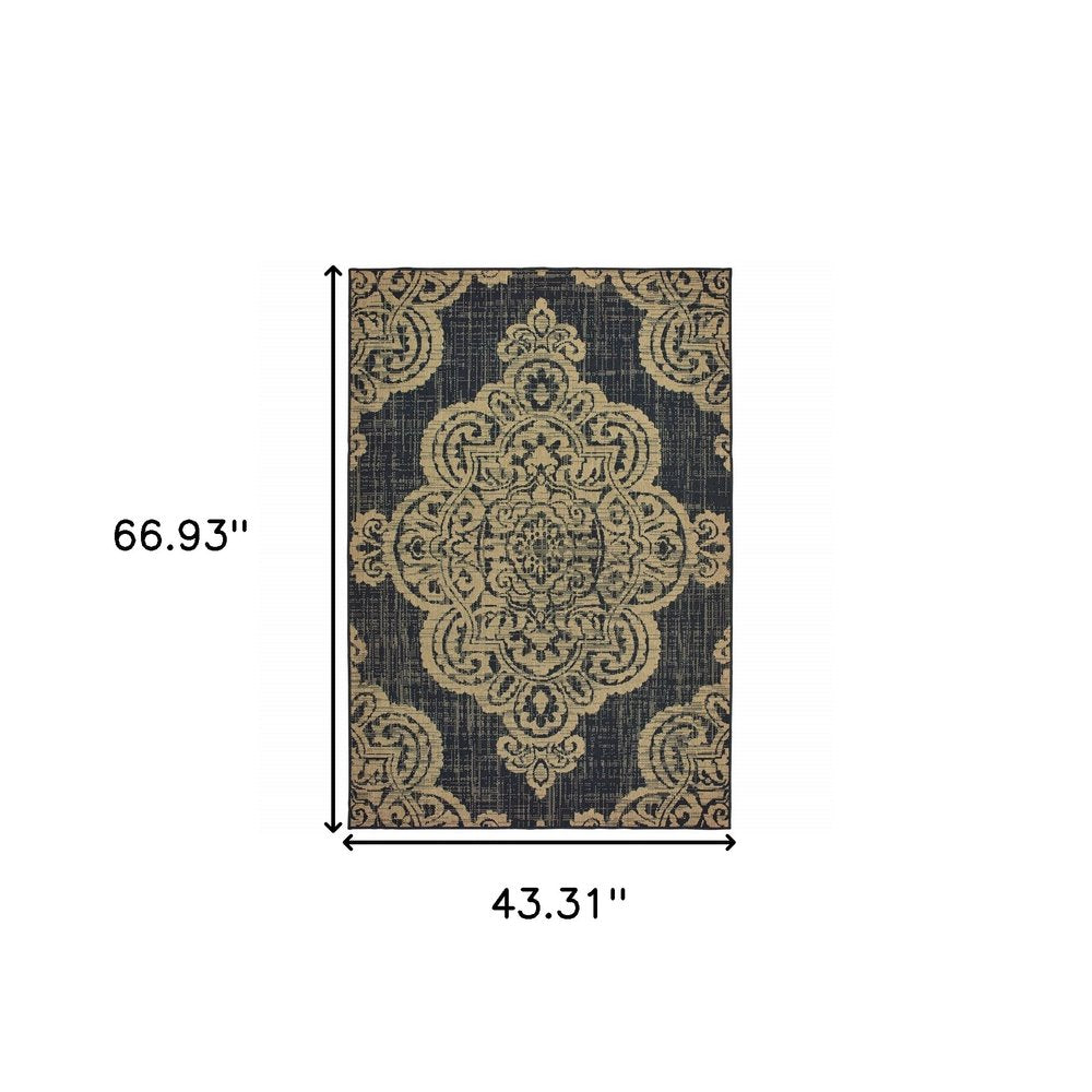 2' X 4' Blue Oriental Stain Resistant Indoor Outdoor Area Rug