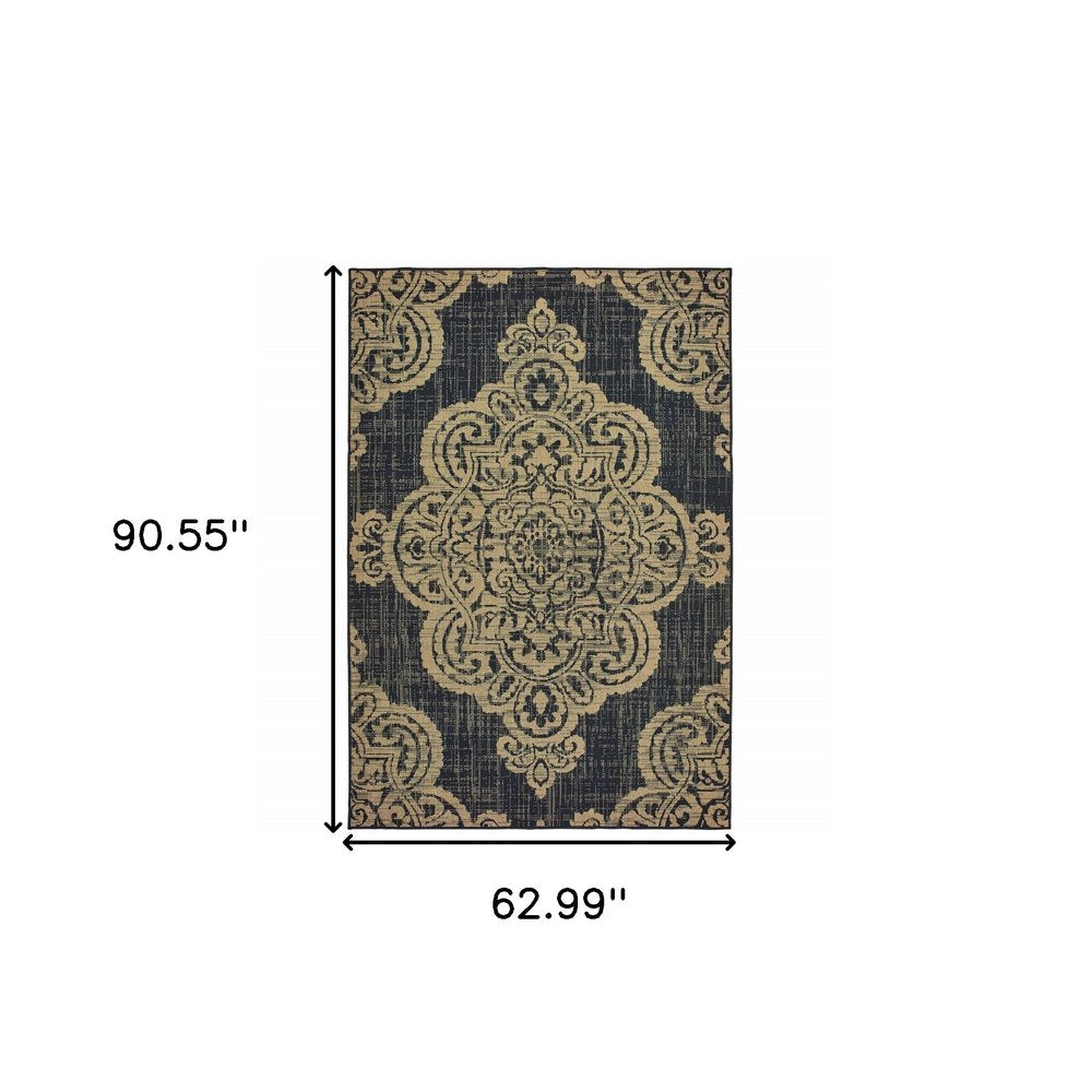 2' X 4' Blue Oriental Stain Resistant Indoor Outdoor Area Rug