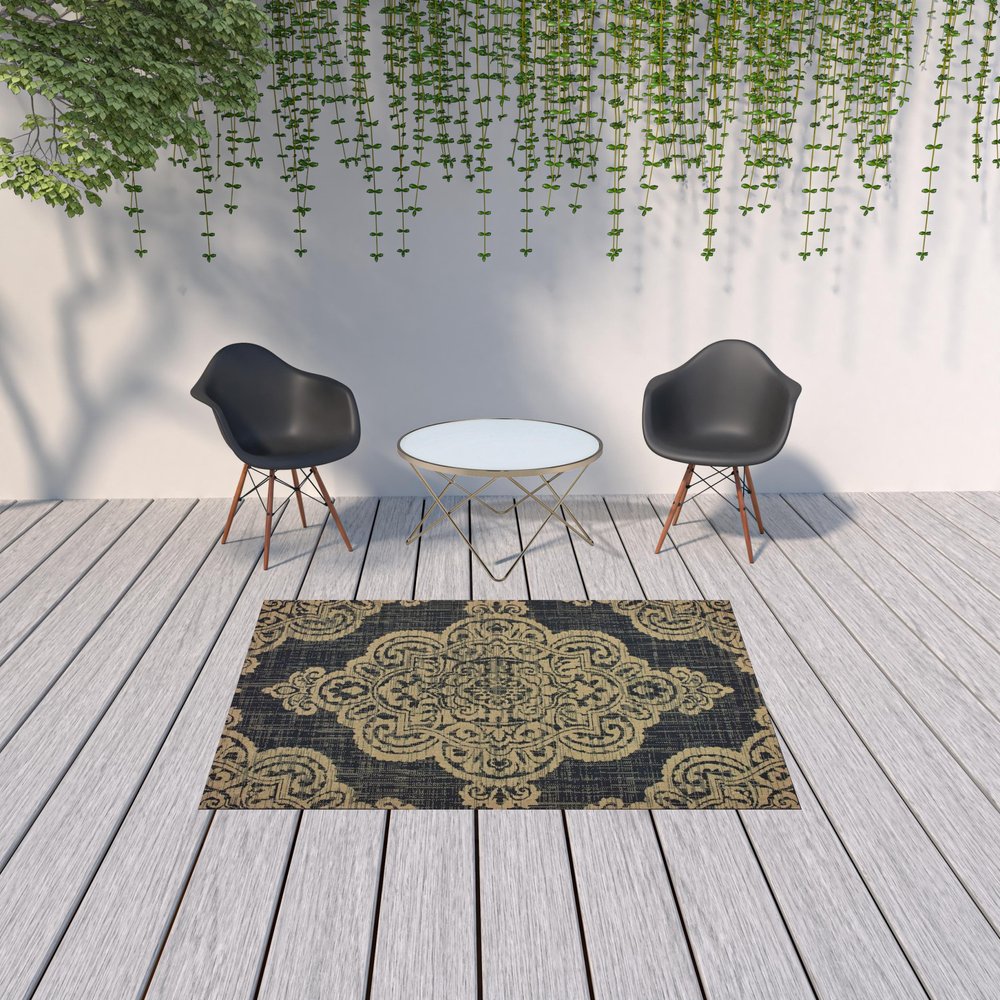 2' X 4' Blue Oriental Stain Resistant Indoor Outdoor Area Rug
