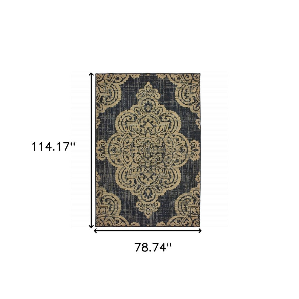 2' X 4' Blue Oriental Stain Resistant Indoor Outdoor Area Rug