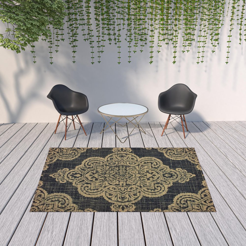 2' X 4' Blue Oriental Stain Resistant Indoor Outdoor Area Rug