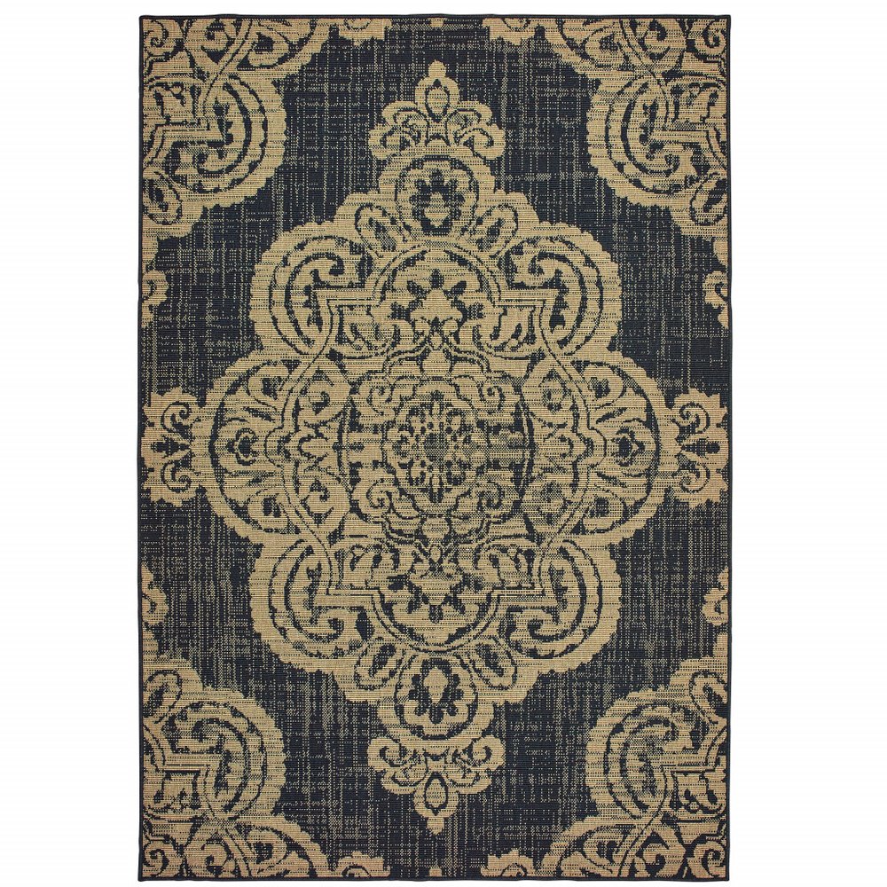 2' X 4' Blue Oriental Stain Resistant Indoor Outdoor Area Rug