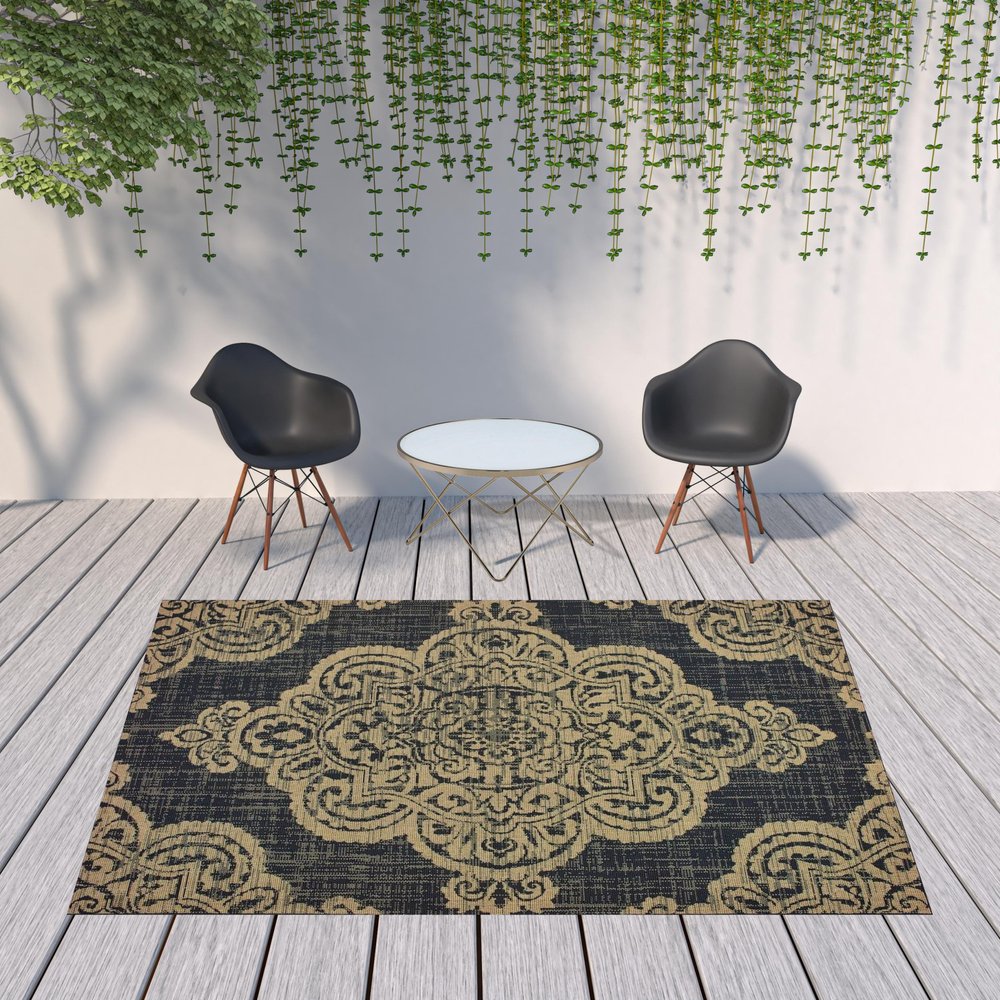 2' X 4' Blue Oriental Stain Resistant Indoor Outdoor Area Rug