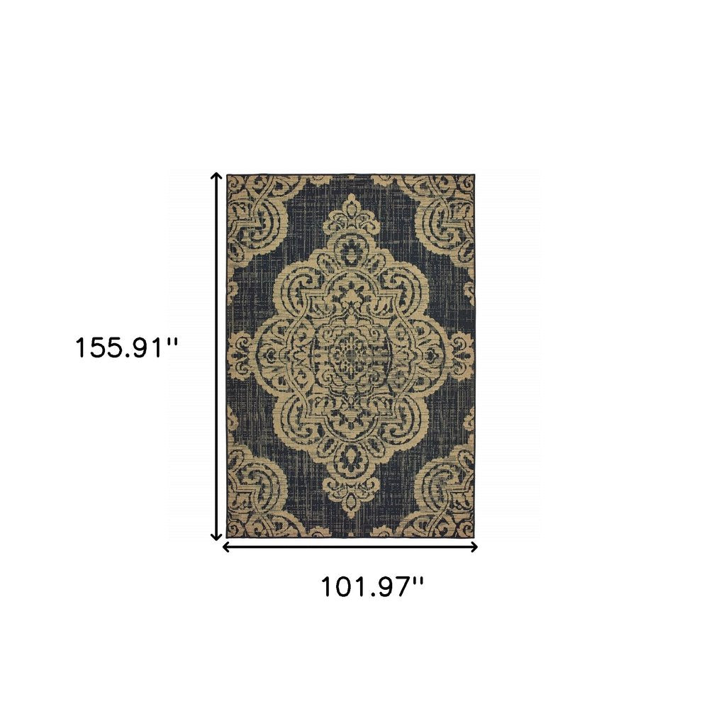 2' X 4' Blue Oriental Stain Resistant Indoor Outdoor Area Rug