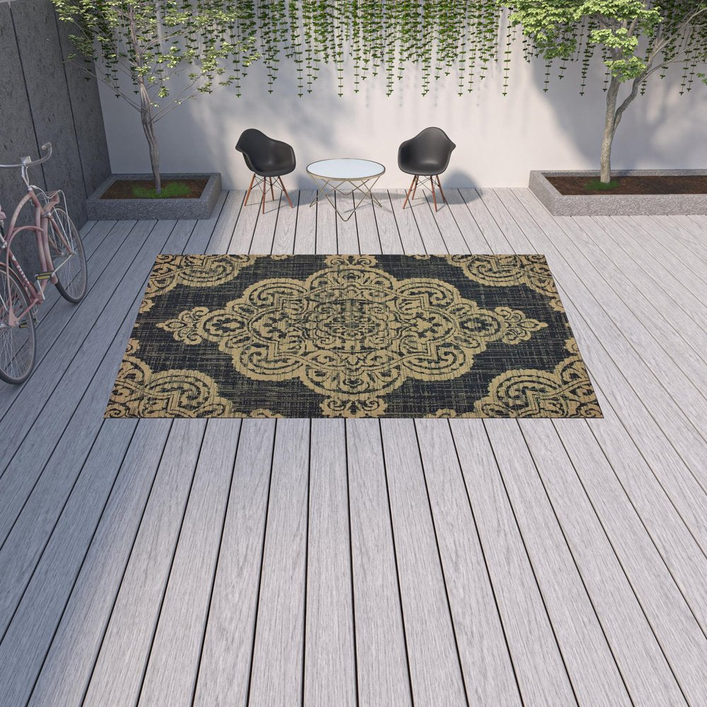 2' X 4' Blue Oriental Stain Resistant Indoor Outdoor Area Rug