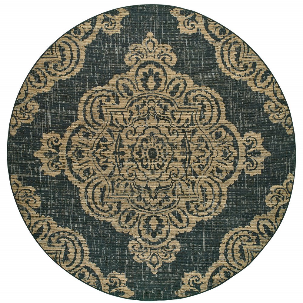 2' X 4' Blue Oriental Stain Resistant Indoor Outdoor Area Rug