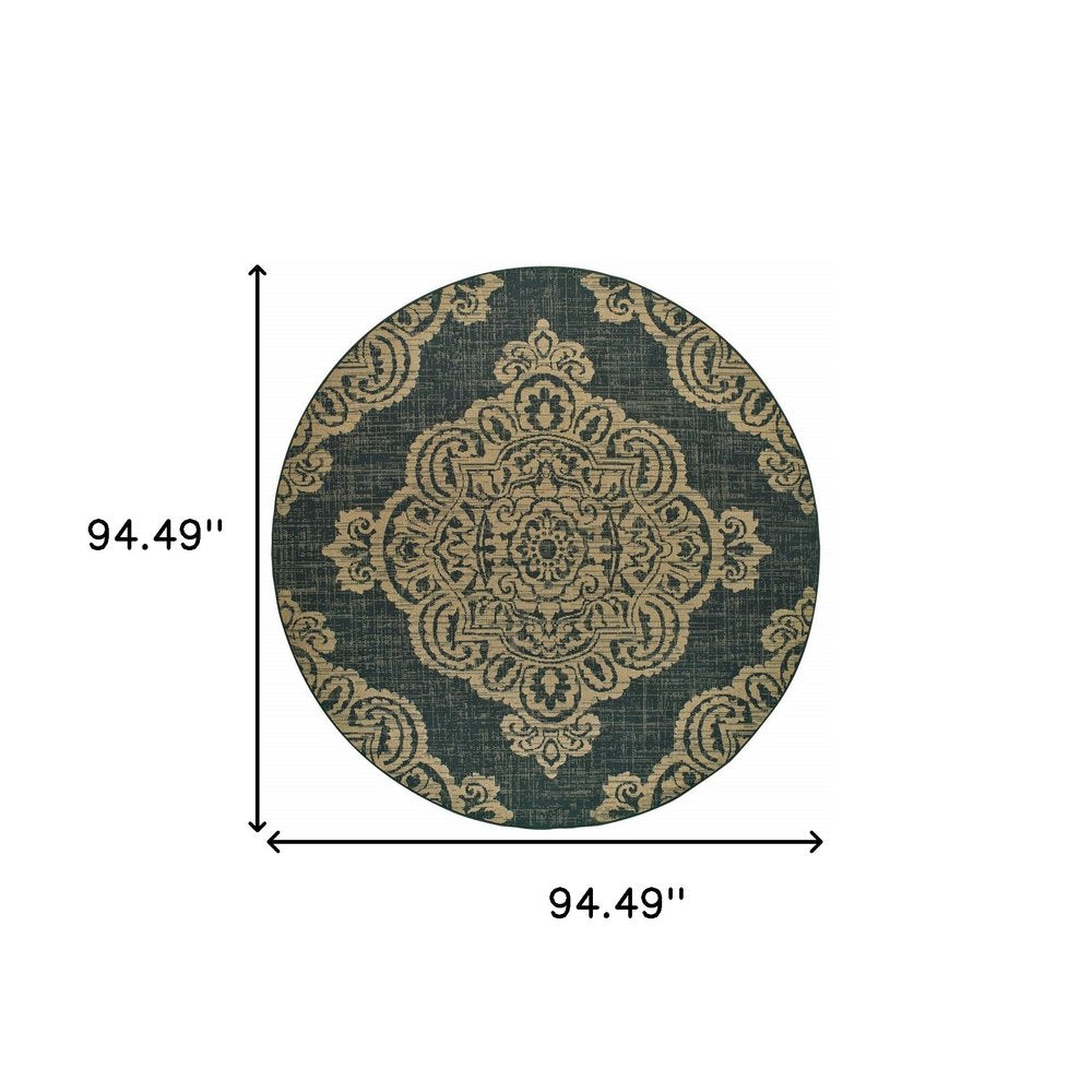 2' X 4' Blue Oriental Stain Resistant Indoor Outdoor Area Rug