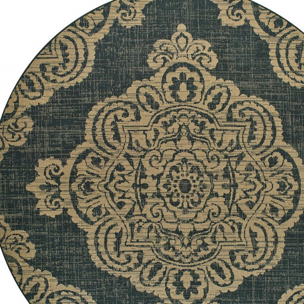 2' X 4' Blue Oriental Stain Resistant Indoor Outdoor Area Rug
