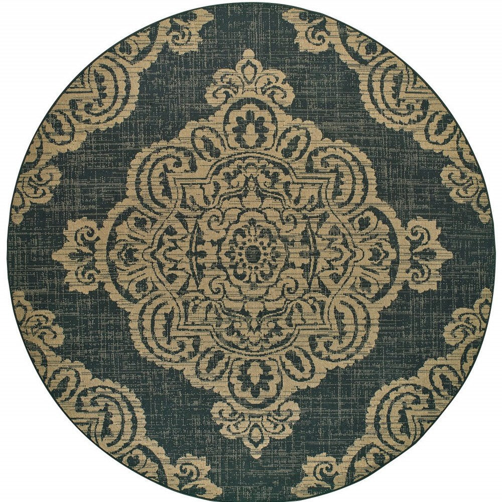 2' X 4' Blue Oriental Stain Resistant Indoor Outdoor Area Rug