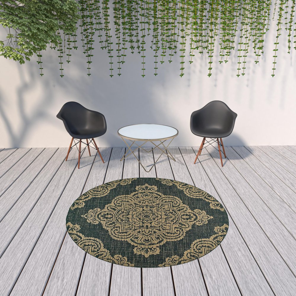 2' X 4' Blue Oriental Stain Resistant Indoor Outdoor Area Rug