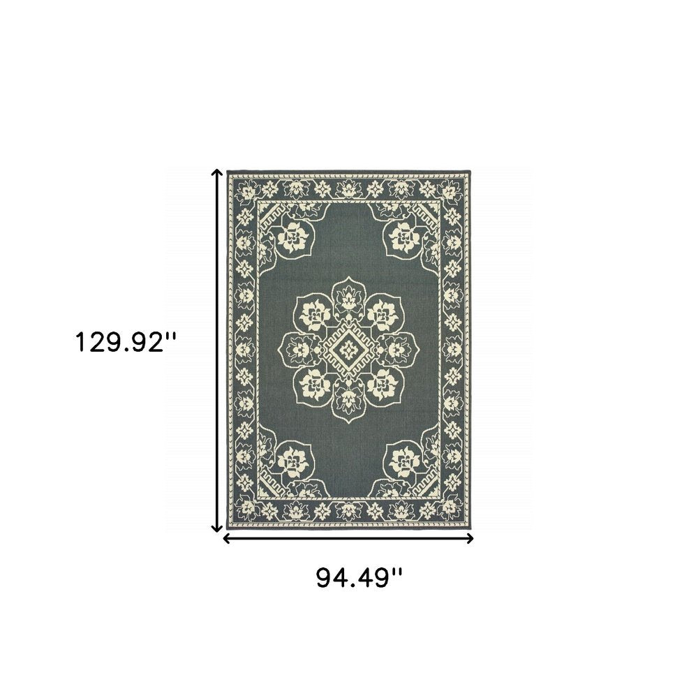 2' X 4' Gray and Ivory Oriental Stain Resistant Indoor Outdoor Area Rug