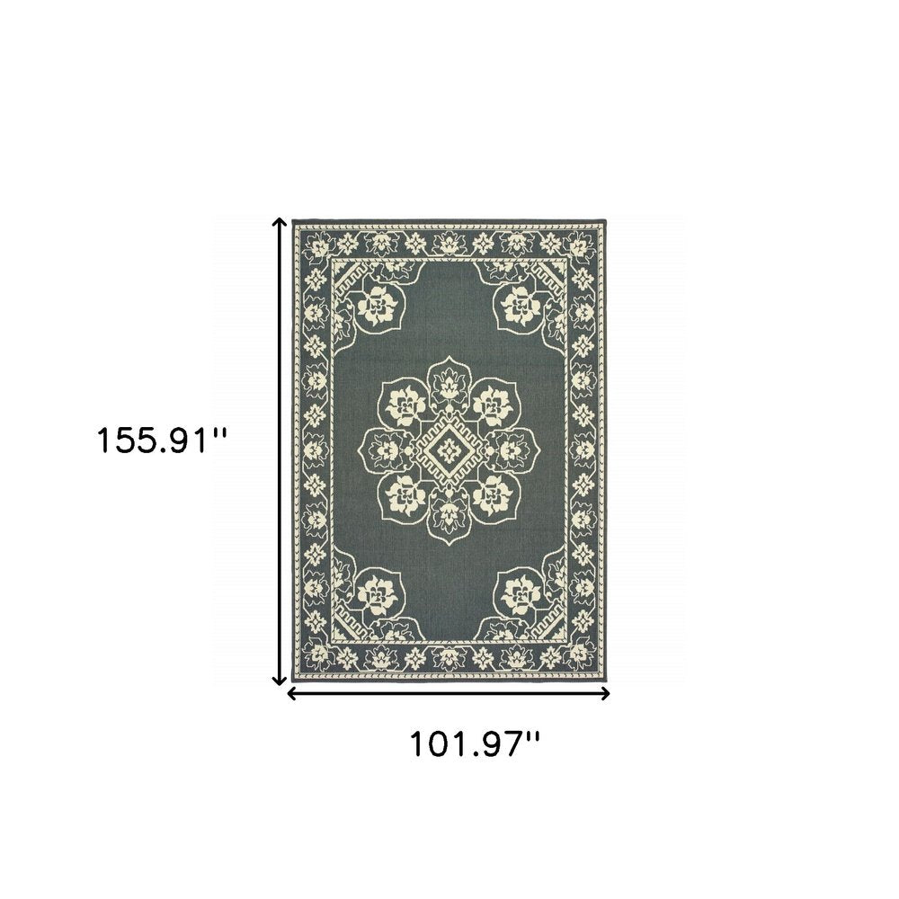 2' X 4' Gray and Ivory Oriental Stain Resistant Indoor Outdoor Area Rug