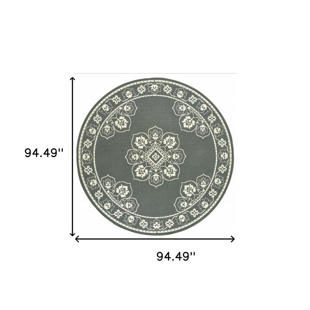 2' X 4' Gray and Ivory Oriental Stain Resistant Indoor Outdoor Area Rug