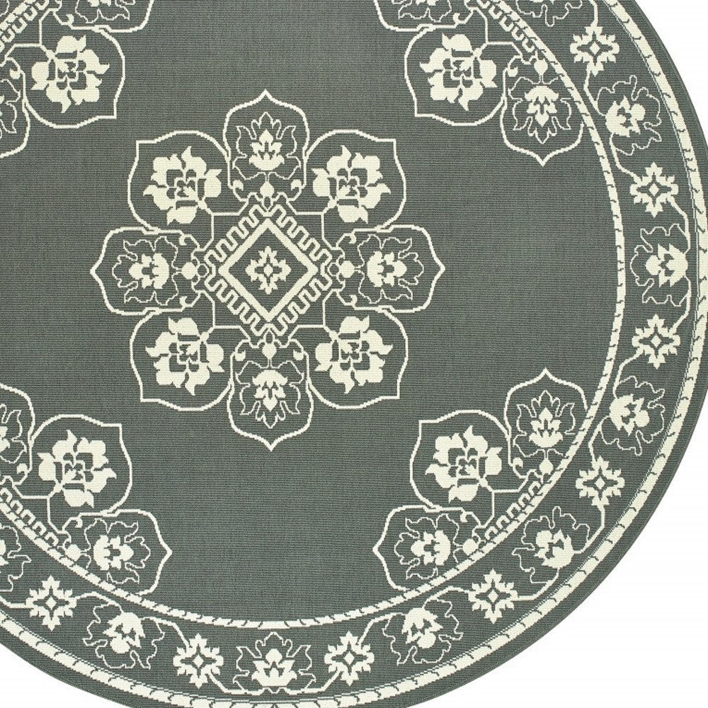 2' X 4' Gray and Ivory Oriental Stain Resistant Indoor Outdoor Area Rug