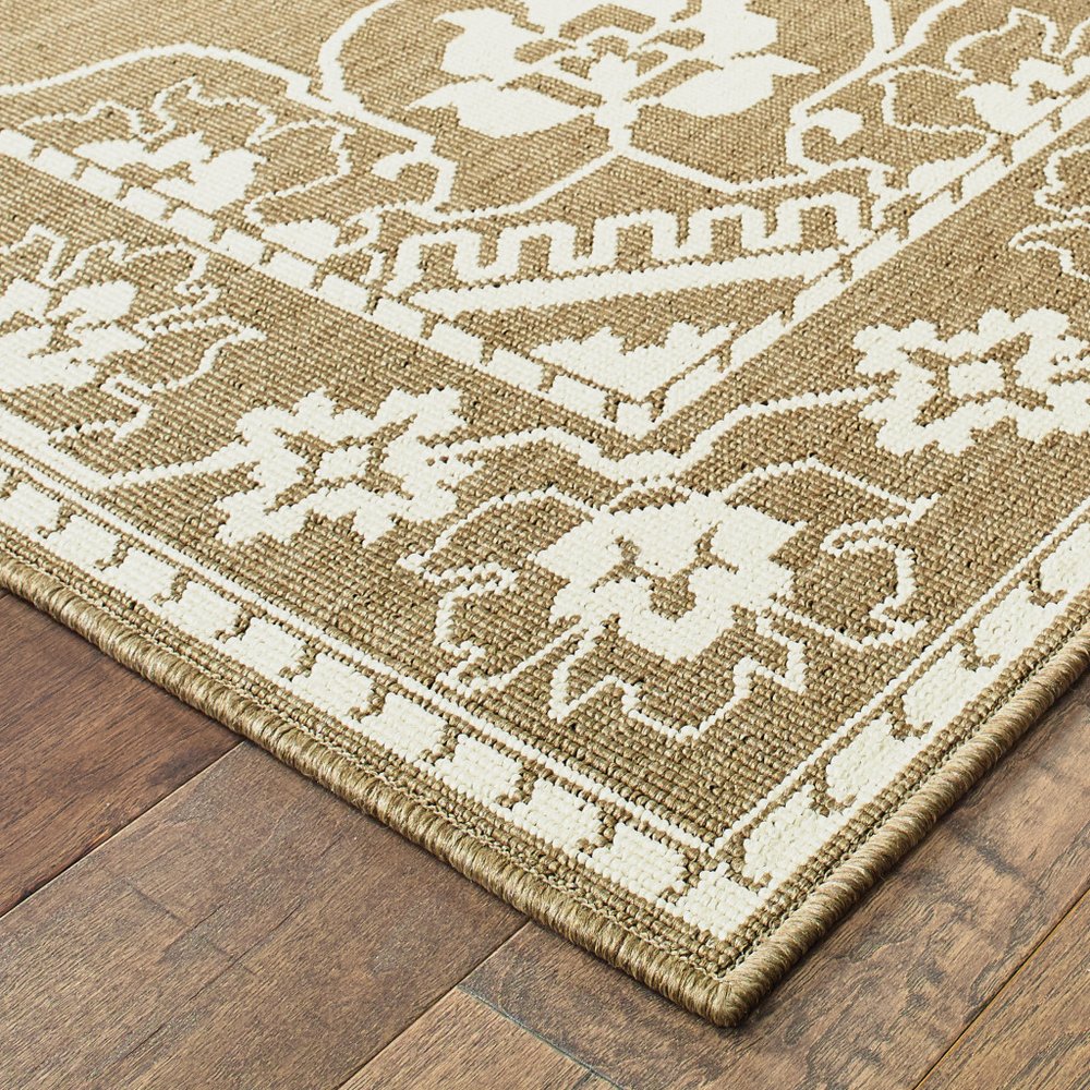 2' X 4' Gray and Ivory Oriental Stain Resistant Indoor Outdoor Area Rug