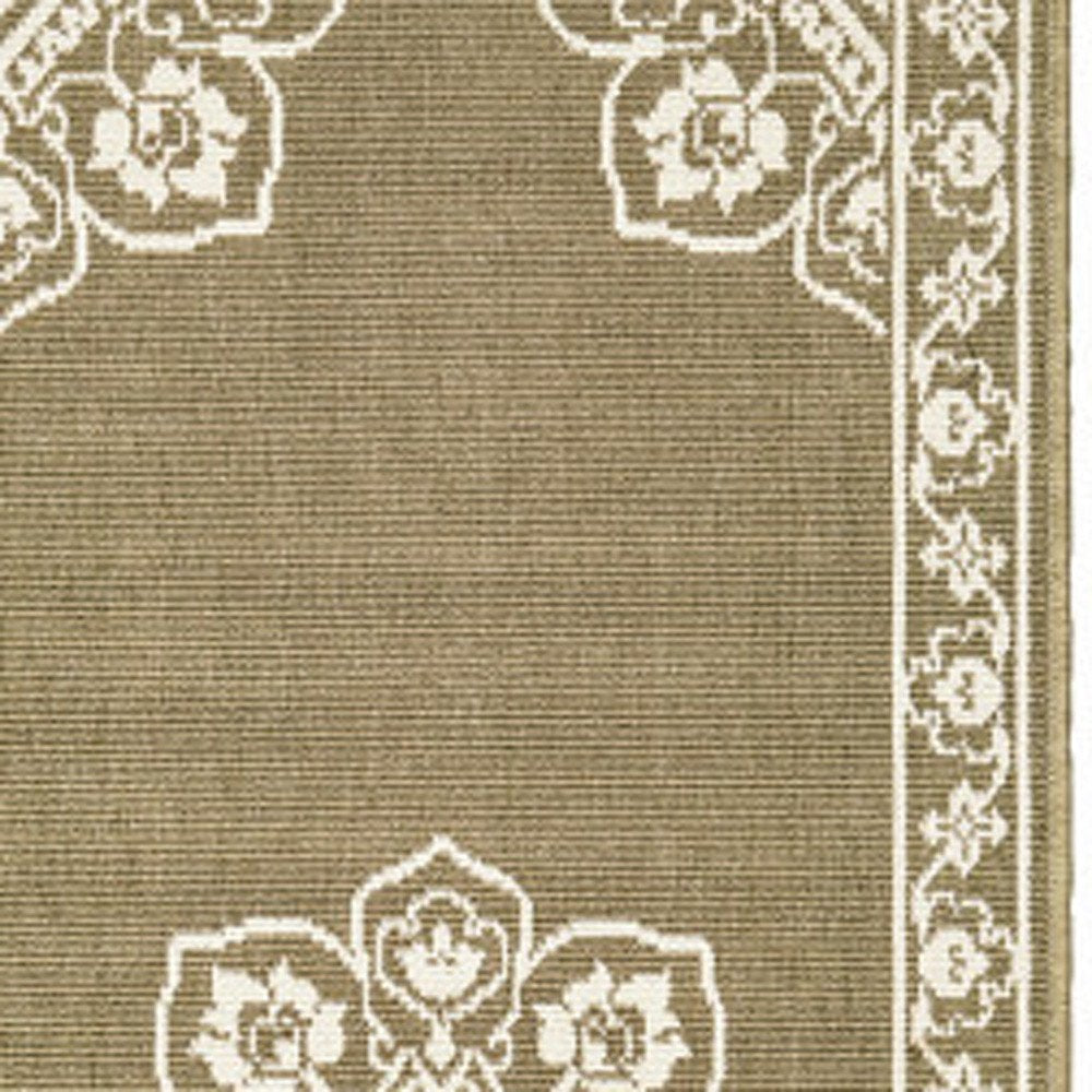 2' X 4' Gray and Ivory Oriental Stain Resistant Indoor Outdoor Area Rug