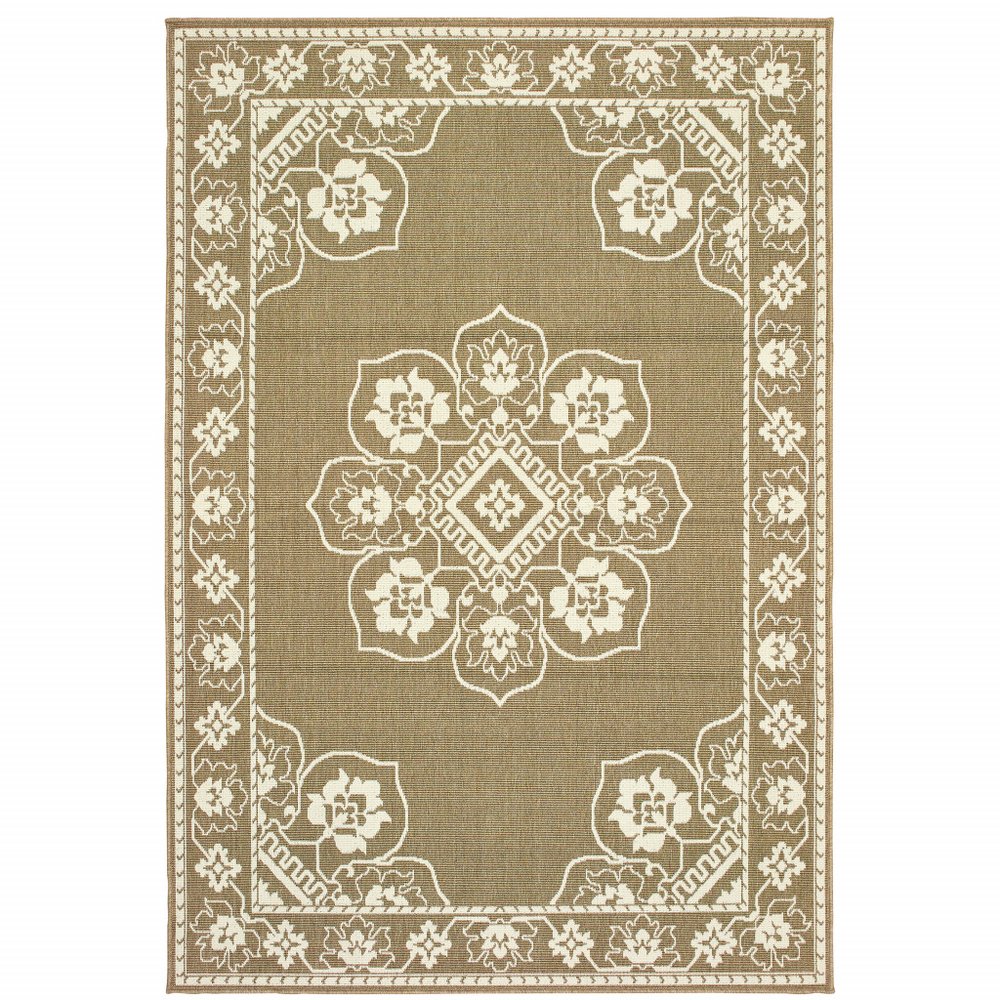 2' X 4' Gray and Ivory Oriental Stain Resistant Indoor Outdoor Area Rug