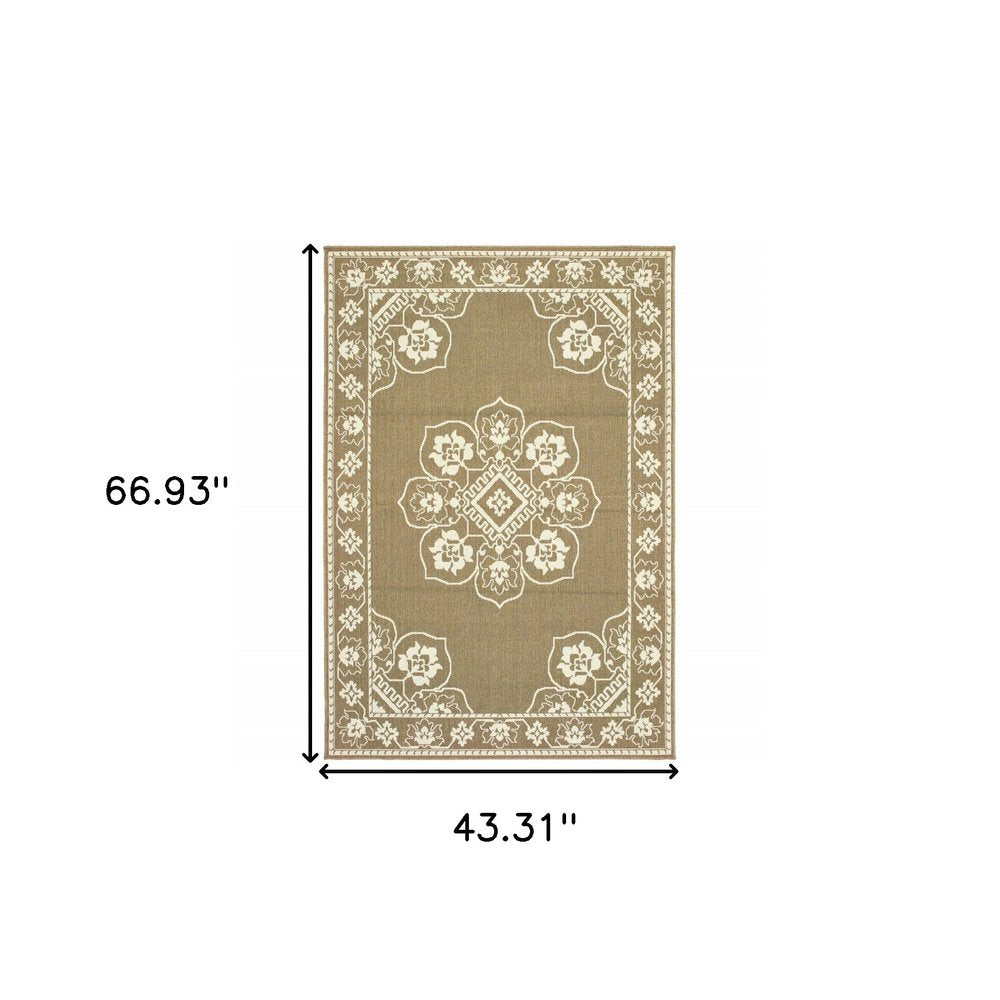 2' X 4' Gray and Ivory Oriental Stain Resistant Indoor Outdoor Area Rug