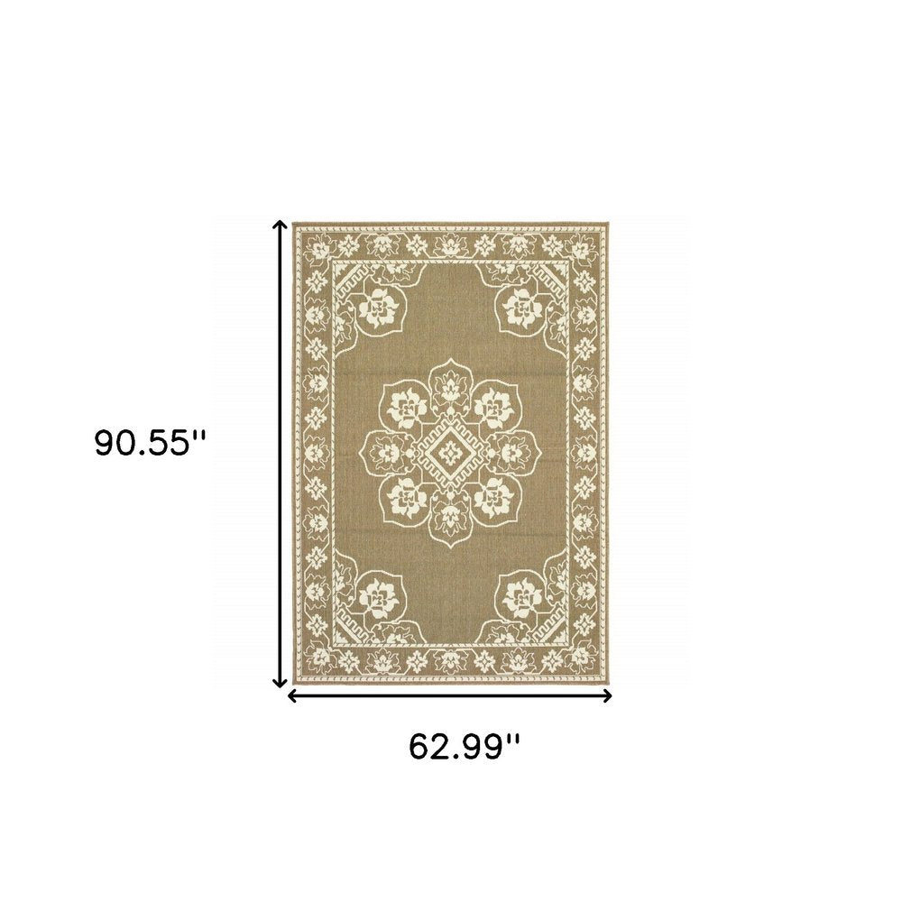 2' X 4' Gray and Ivory Oriental Stain Resistant Indoor Outdoor Area Rug