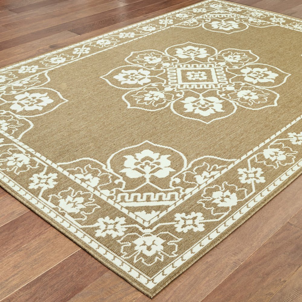 2' X 4' Gray and Ivory Oriental Stain Resistant Indoor Outdoor Area Rug